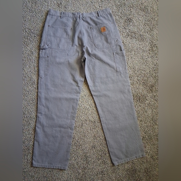 Vintage Carhartt Double Knee Gray Canvas Cotton Workwear Pants 34x32 - Picture 7 of 10